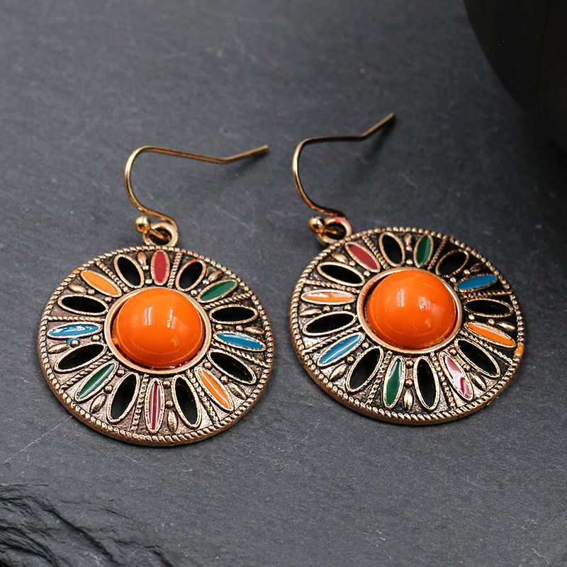 Bohemian fashion round pendant earrings trend drop oil earrings personality cross-border exaggerated jewelry_voghion.com