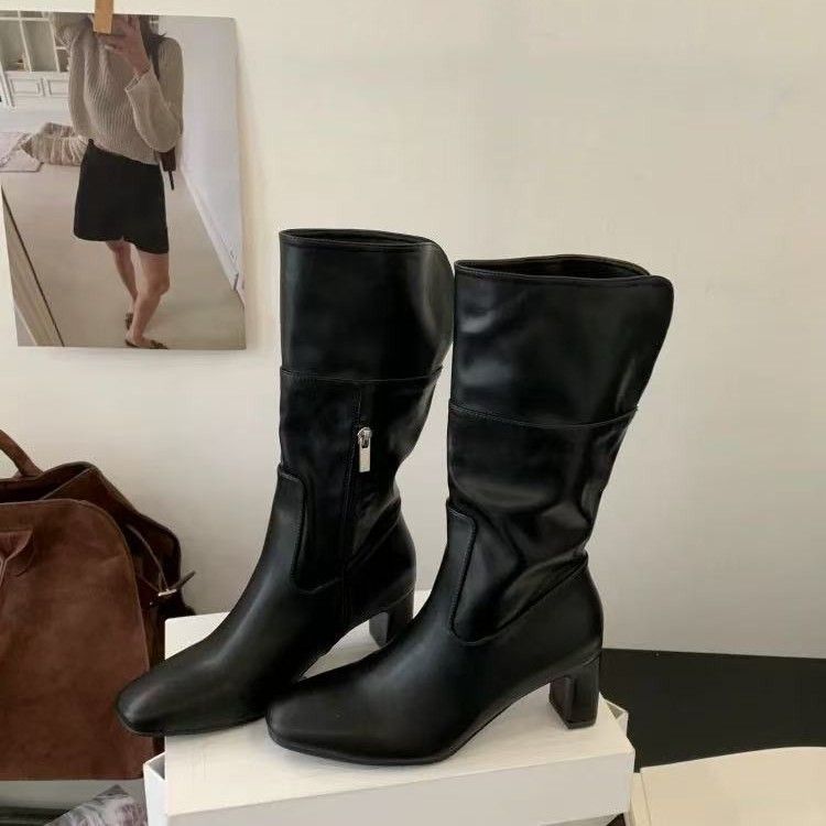 Fashionable Pointed Toe Flat Slip-On Suede Back Split Two-Way Wear Khaki Long Women's Riding Boots_voghion.com