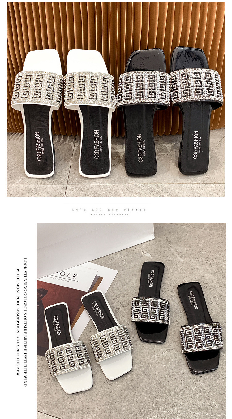 2024 Große Sandalen, Damen-Langzeitproduktion von koreanischen quadratischen Strasssteinen, mit flachem Boden,_voghion.com