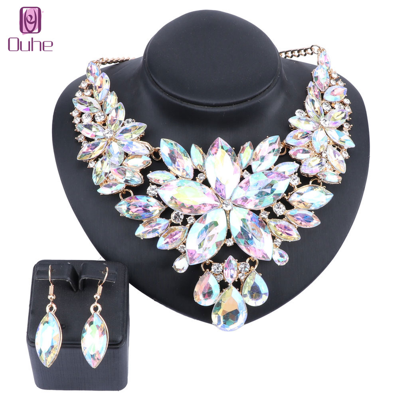 Kristall-Choker-Statement-Halskette, Ohrring-Schmuckset, Strass-Hochzeitsgeschenk, Frauen, Bräute, Abschlussball, Party_voghion.com