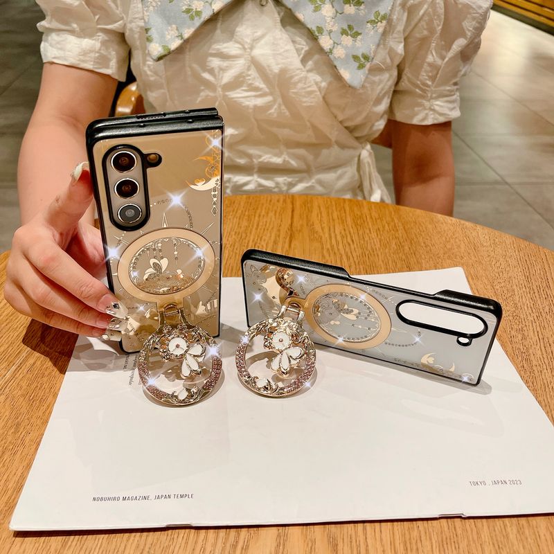 For Samsung Galaxy Z Fold 4 5 Cute Diamond Flower Butterfly Holder Stand 3D Phone Case Cover_voghion.com