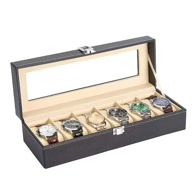 Hot Rea PU Läder Display Förvaring Collection Organizer Klocklåda För Män Klocka Vitrine Med Glas Top Watch Förvaringslåda_voghion.com