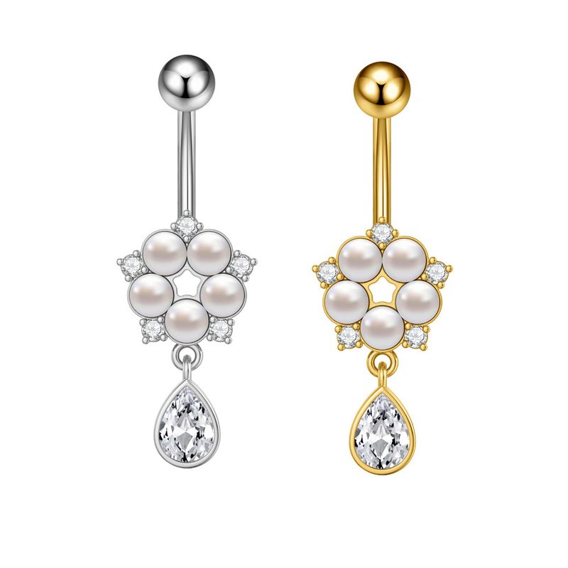 Piercing per ombelico da donna in acciaio inossidabile con zircone, catena a farfalla, occhio di cavallo, fiore a cinque foglie, fibbia per ombelico_voghion.com