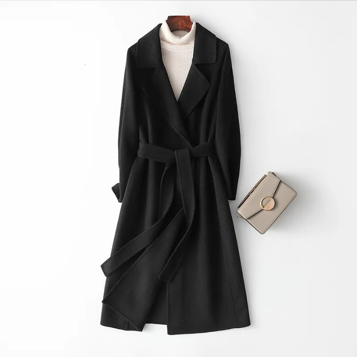 Abrigo largo de lana de una sola capa con diseño de dragón y fénix, con lazo hasta la rodilla, nuevo estilo 2023, chaqueta de lana adelgazante para tallas pequeñas._voghion.com
