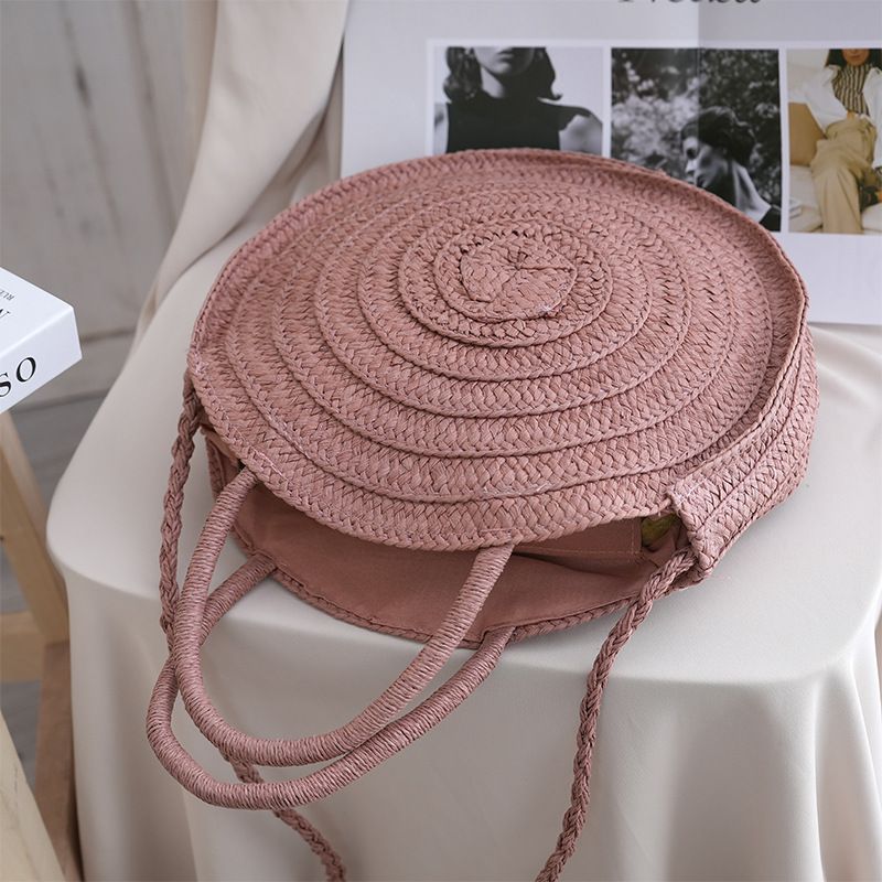 Nuova borsa a tracolla rotonda da spiaggia per le vacanze, casual, intrecciata, in paglia, da donna, estiva, a mano_voghion.com