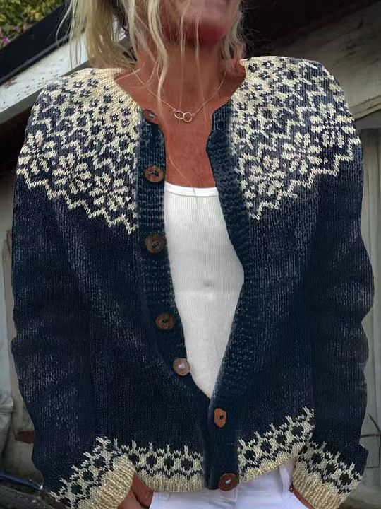 Cardigan etnico in maglia jacquard | Maglione pullover boho (S-5XL, oltre 30 colori)_voghion.com