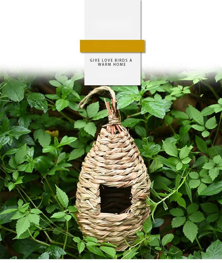 Hadmade Wove Hummigbird House Creative Bird Nest Hibiscus Grass Artificial Birdhouse Gardeig Hagig_voghion.com