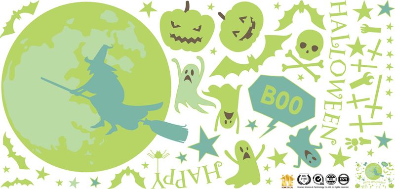 Adesivo da parete con luce notturna a forma di zucca elfo a tema Halloween HM_voghion.com