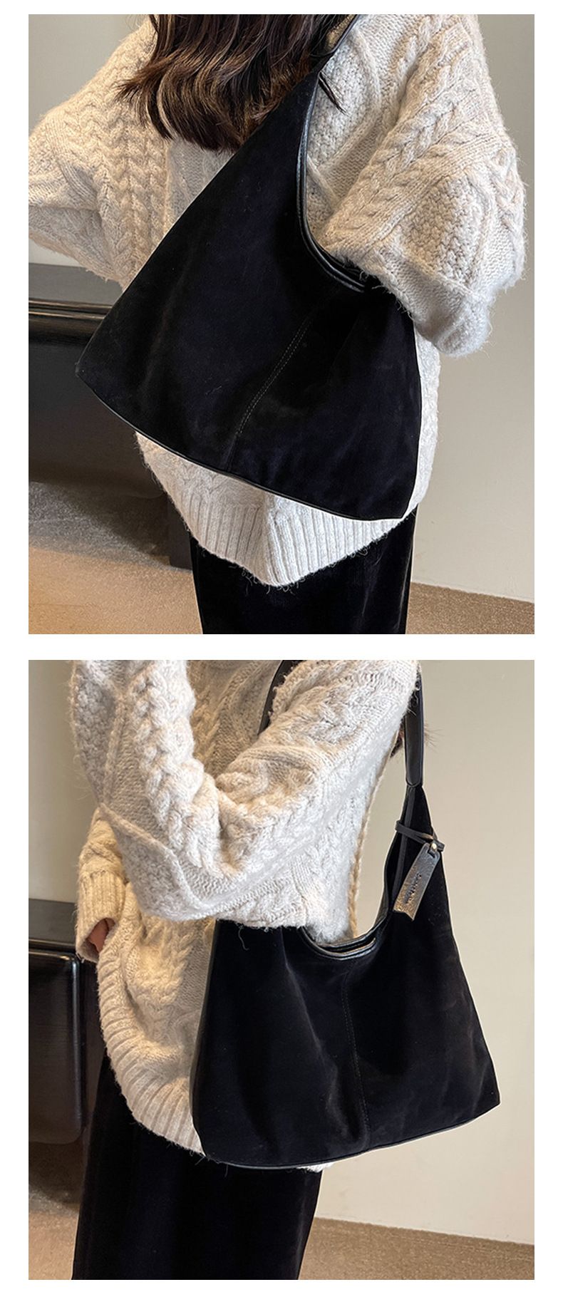 Vintage Style Suede Tote Bag For Women - Spacious Crossbody Shoulder Bag With Magnetic Closure, Perfect For Work & Casual Outfits (Brown, Black, Tan)_voghion.com