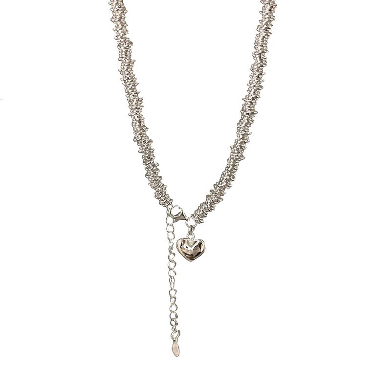 Collana in argento sterling per donna, ciondolo a forma di cuore tridimensionale, nuovo stile coreano di nicchia, cerchio in argento di alta qualità_voghion.com