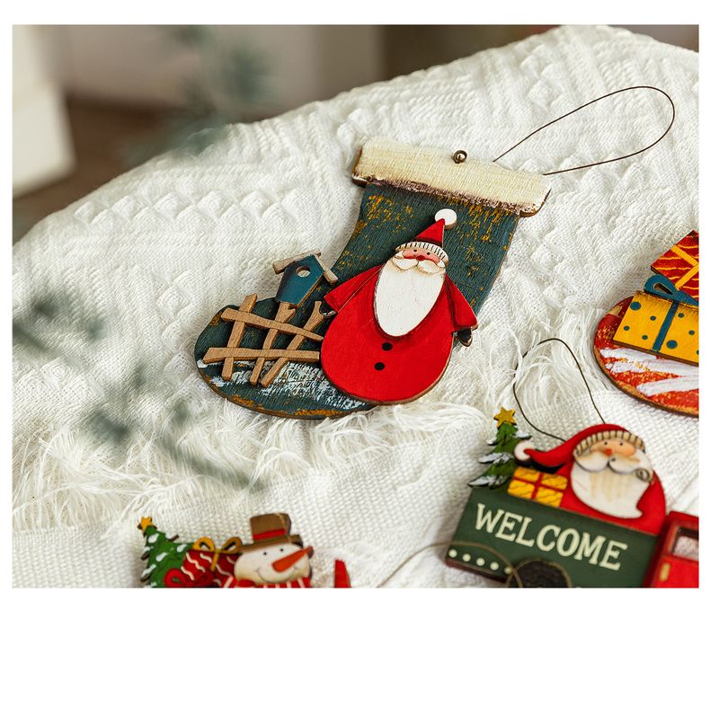 Lillian Cross-Border Decoration Bemaltes Holzschild Bär Autoanhänger Schneemann Geschenk Socken Weihnachtsbaumschmuck_voghion.com