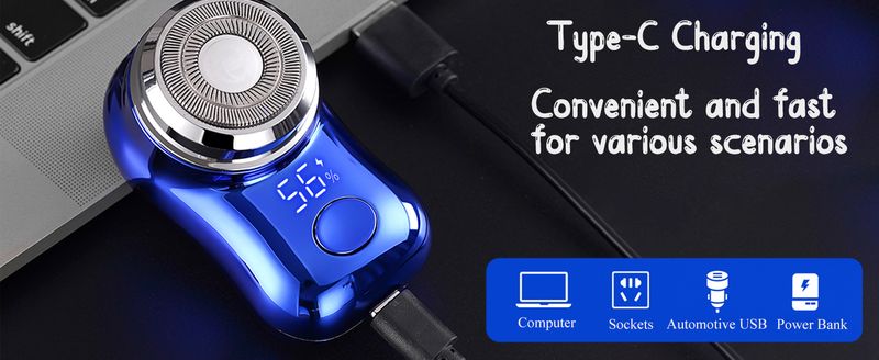 USB-C Rechargeable Mini Shaver - Battery Display & Lightweight_voghion.com