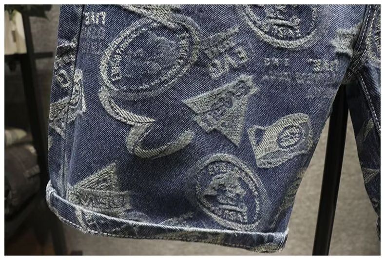 Herrenbekleidung Sommer beflockte Herren-Shorts Internet-Prominente gleichen Stil Persönlichkeit Trend lässig gerade Shorts Männer_voghion.com