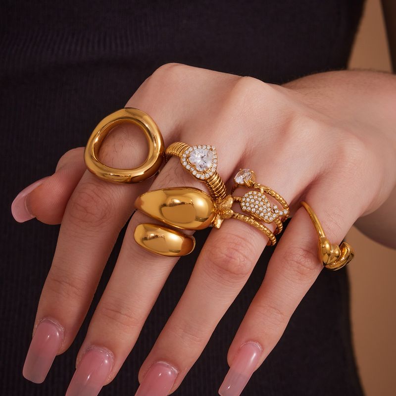 Sugar Cube Retro Love Heart Several Diamond Ring Irregular Smooth Titanium Steel Non Fading Open Ring Combination_voghion.com