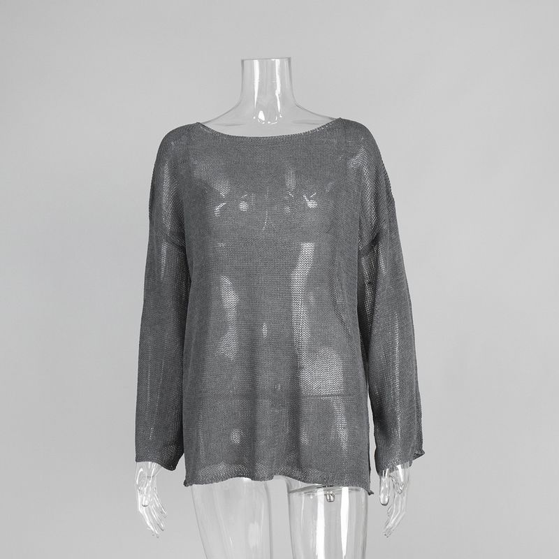 Minimalistischer einfarbiger Langarmpullover – Atmungsaktiver Strickpullover für Damen, lässiges und vielseitiges Oberteil_voghion.com