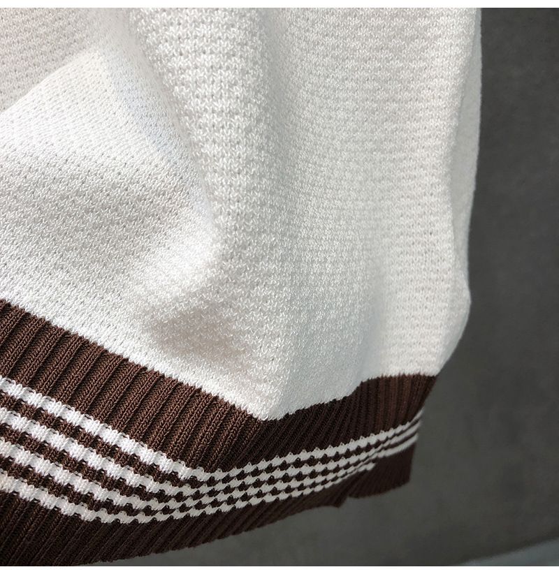 Maglietta estiva da uomo, a maniche corte, con scollo a V e colori a contrasto, vestibilità slim, polo con risvolto e maglia testurizzata_voghion.com