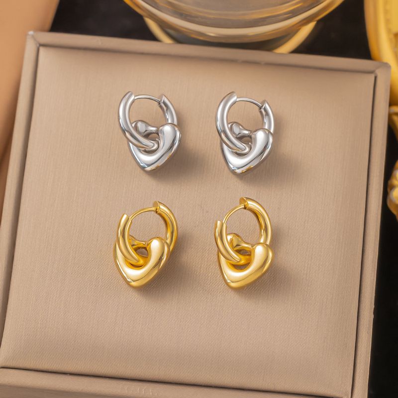 Französische Mode INS Style Edelstahl Hoop Anhänger Titan Stahl Ohrringe Damen Herzförmiger Ohrschmuck_voghion.com