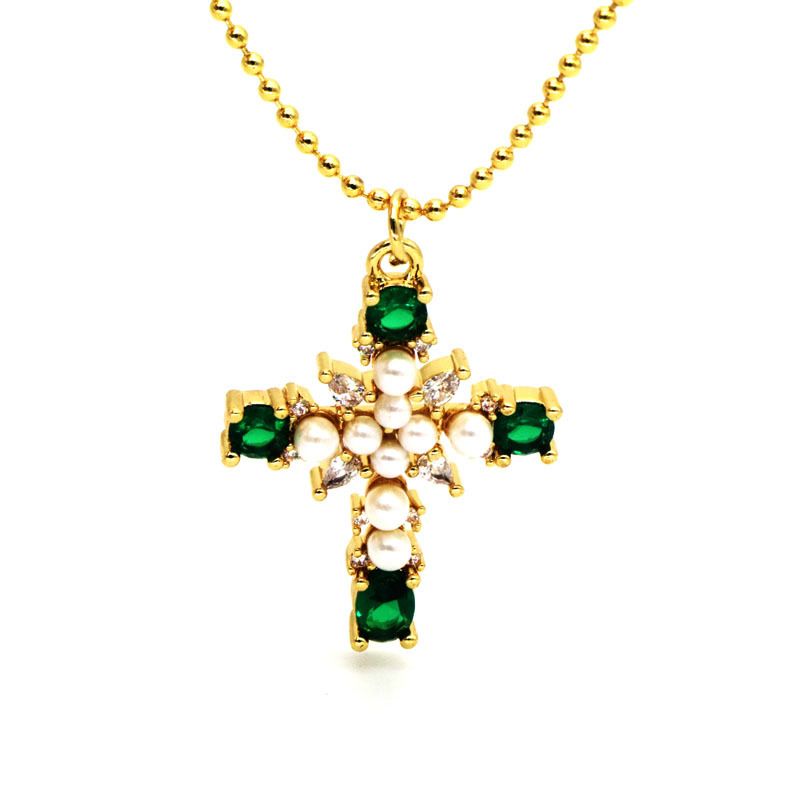 Selling Hot Pearl Zircon Cross Demon Pendant Necklace For Women Fashion Eye Collarbone Chain_voghion.com