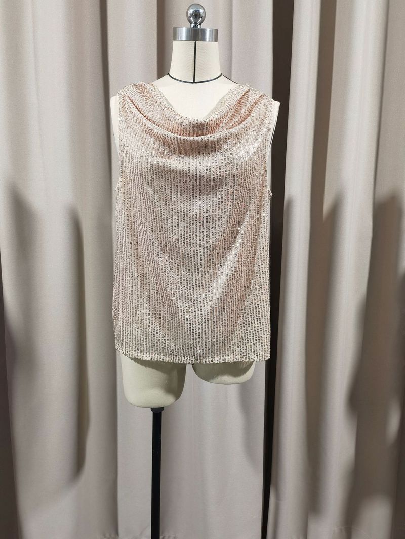 Nuovo top corto e largo con scollo a V sexy e paillettes alla moda per le donne_voghion.com