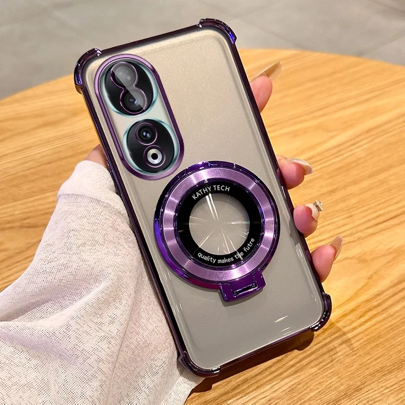 Transparente, stoßfeste, magnetische Telefonhülle mit Ständer für Huawei Honor 200 100 90 80 70 60 ProClear-Halter-Schutzhülle_voghion.com