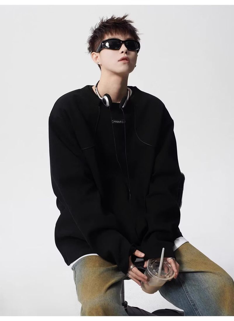 Maglietta a maniche lunghe alla moda con colletto alla coreana per uomo, stile americano, stile primavera e autunno, comoda e casual, strato di base_voghion.com