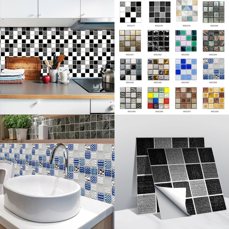 MSC077-0923D Mosaik Krystal Flise Klistermærke Glas Tile DIY Vandtæt selvklæbende vægklistermærke_voghion.com