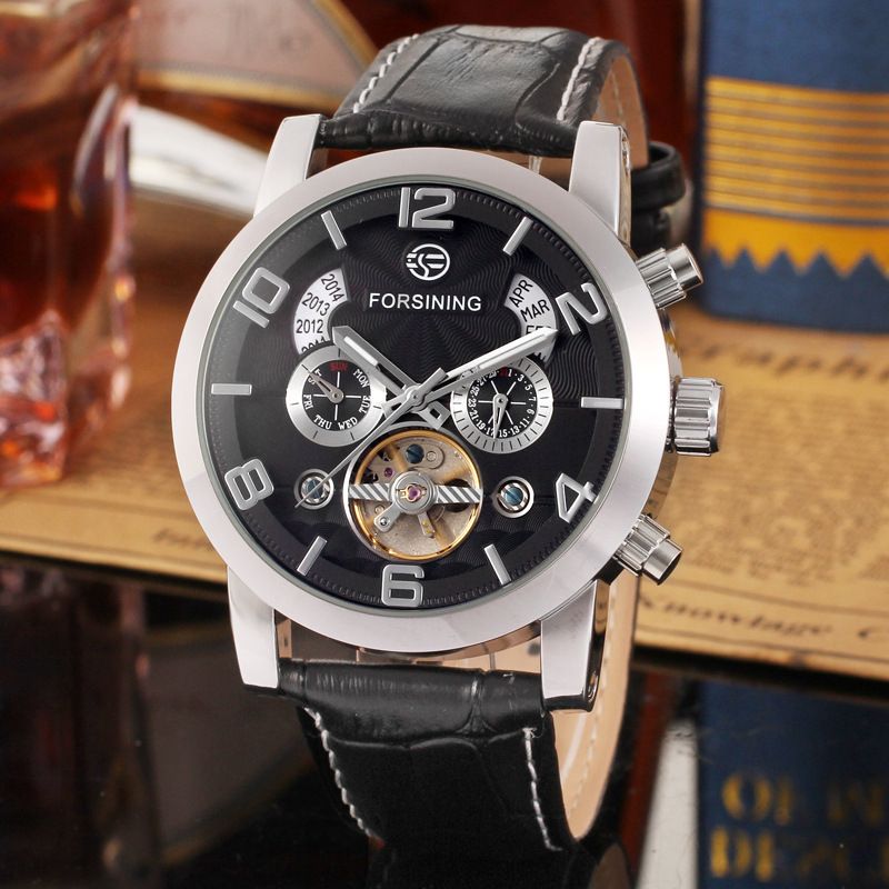 Orologio automatico di lusso da uomo con tourbillon e quadrante grande, cinturino in vera pelle, fibbia in acciaio inossidabile, vetro minerale, orologio casual alla moda_voghion.com