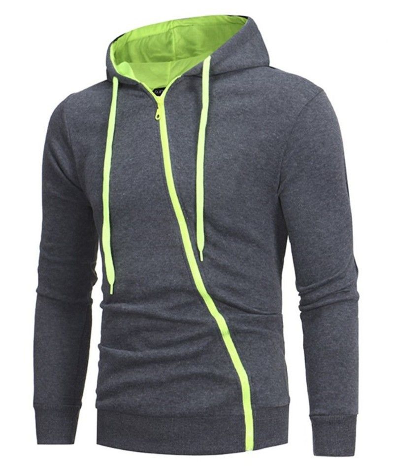 Moletom masculino com zíper diagonal – Blusa esportiva leve em mistura de poliéster (preto/carvão/branco)_voghion.com