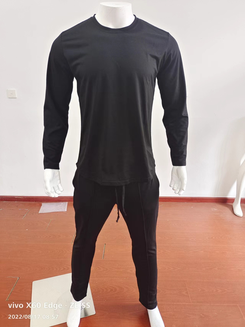 Set di abbigliamento da uomo per il tempo libero, stile primaverile e autunnale, girocollo ampio, maglietta a maniche lunghe, pantaloni lunghi, set a due pezzi, abbigliamento sportivo casual da uomo_voghion.com