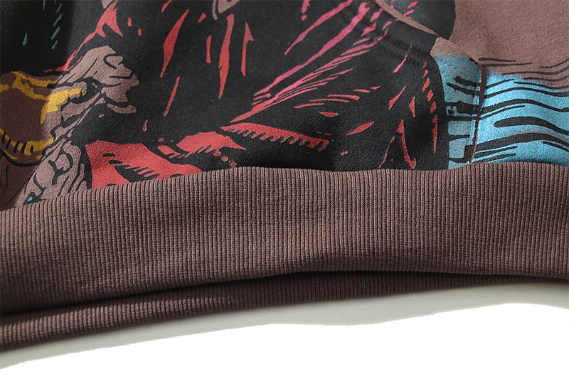 Gli uomini fanno vecchie lettere di graffiti con cappuccio marrone vintage con cappuccio allentato casual da strada_voghion.com