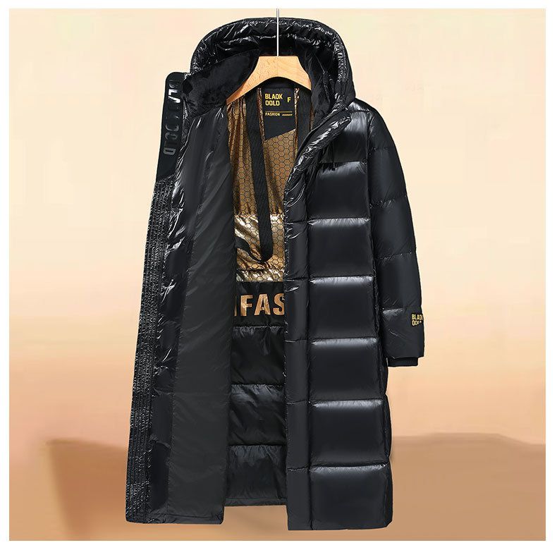 Herrenbekleidung Neue Winter-Daunenjacke für Herren, mittellang, Paar, schwarz-goldene und weiße Gänsedaunenjacke, verdickter knielanger Wintermantel, trendig, warm_voghion.com