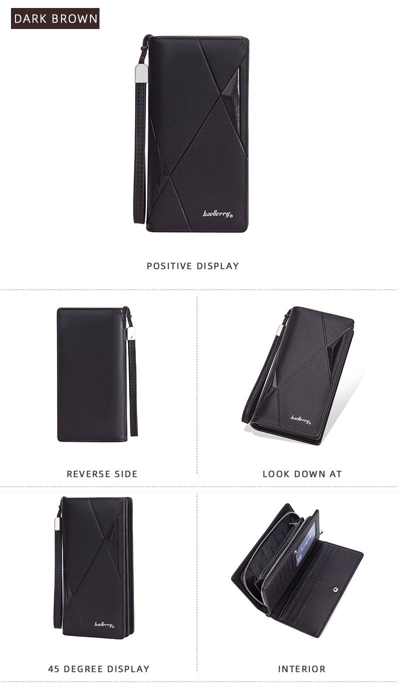 New men's long wallet baellerry cross-border multi-card slot zipper clutch business plain handbag men_voghion.com