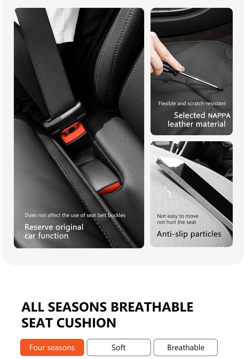 SEAMETAL Nappa Leather Car Universal Winter Cover Soft Breathable Seat Cushion With Waist Pad Comfortable Mats_voghion.com