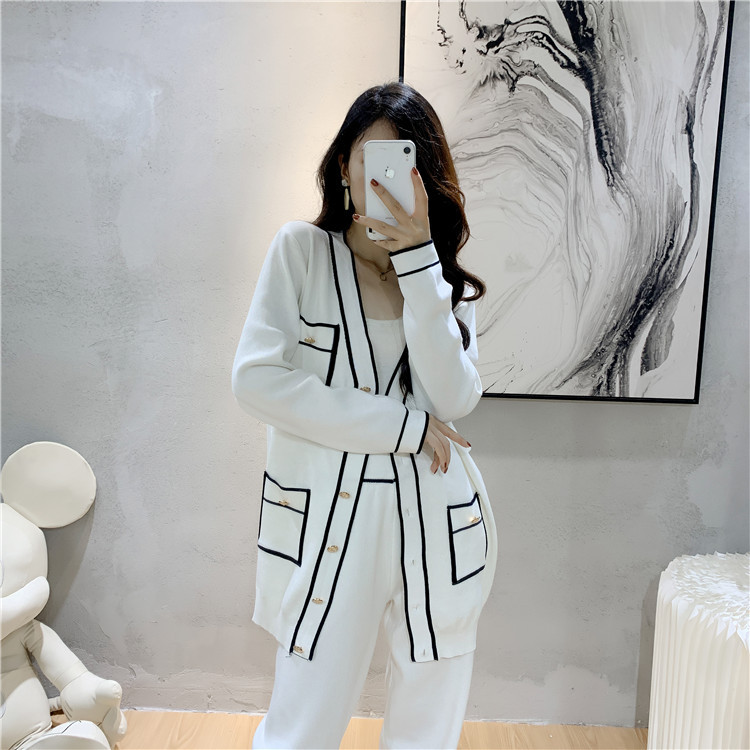 Cardigan en tricot pour femmes, pantalon à jambes larges, ensemble deux pièces à la mode_voghion.com