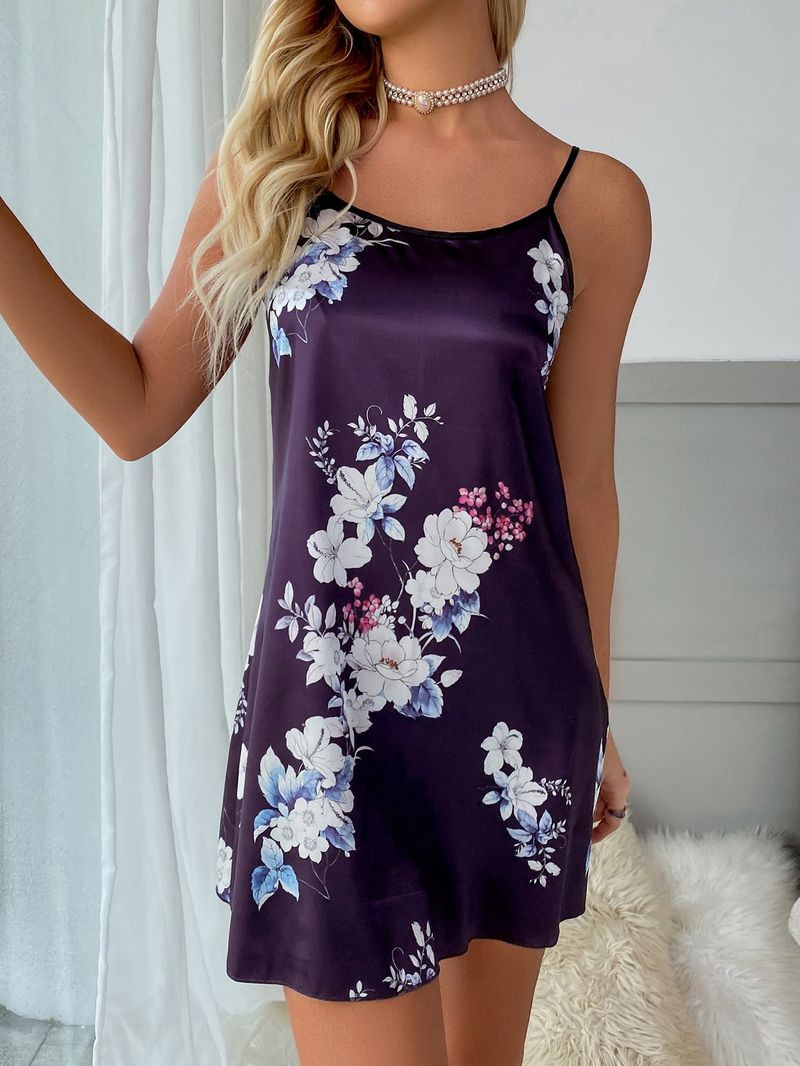 Vêtements de nuit pour femmes Jupe en satin d'été Chemise de nuit cool pour dames Grande taille Vêtements de maison en soie imprimée simple_voghion.com
