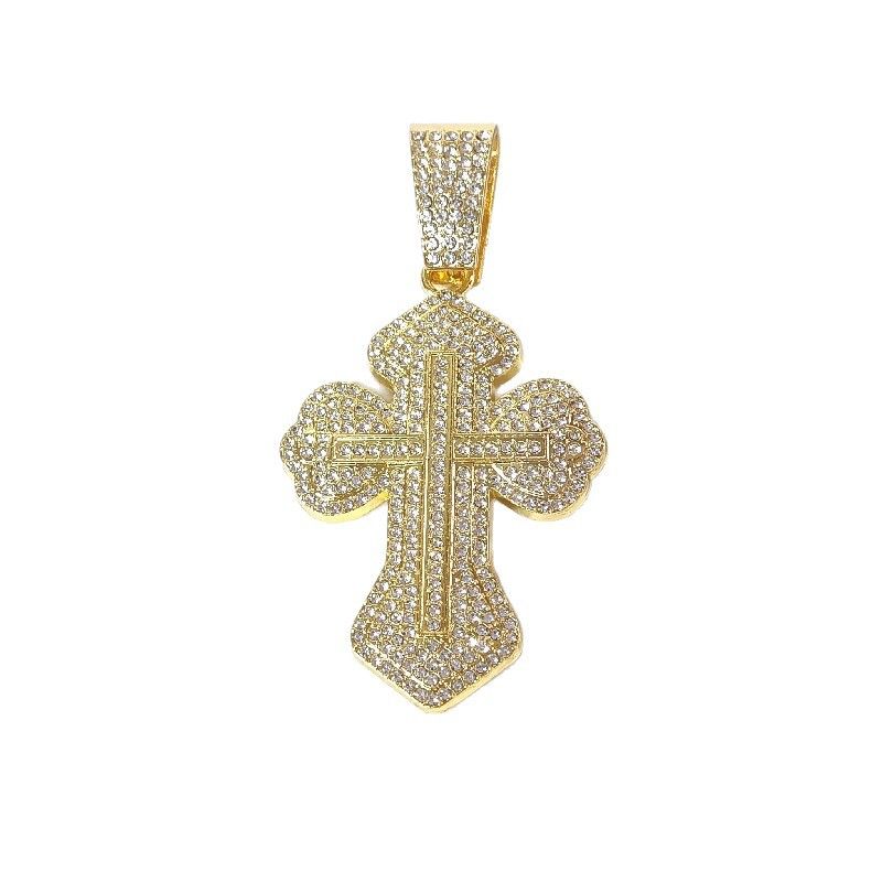 Collana con ciondolo a croce con diamanti, stile hip hop unisex, versatile, con catena cubana_voghion.com