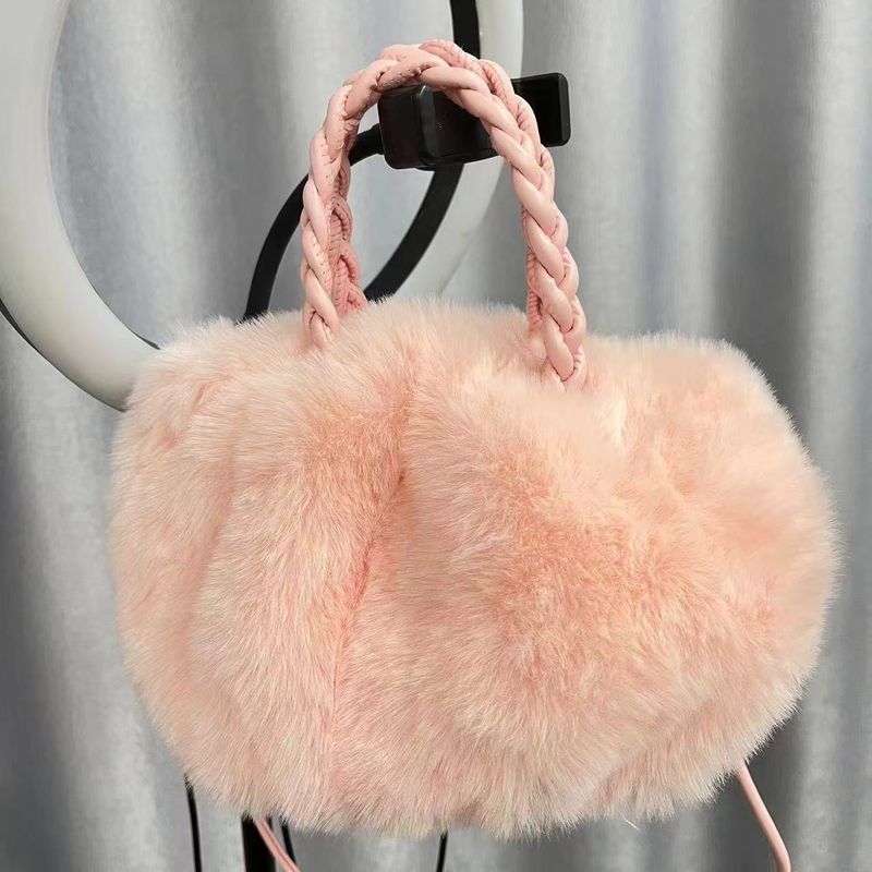 Handheld Furry New Pumpkin Wrinkled Cloud Niche High-end Crossbody Rabbit Fur Plush Bag_voghion.com