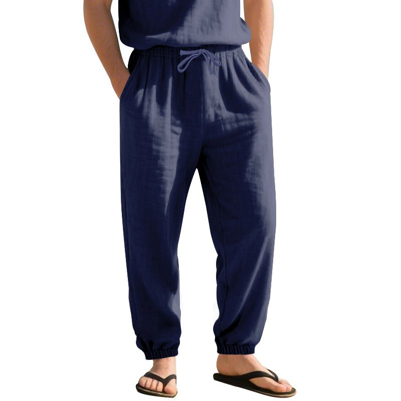 Four Seasons Beach Trend Men's Loose Linen Plus Size Casual Jogger Pants_voghion.com