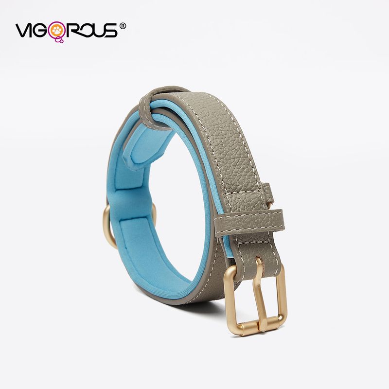 Collare per cani Yusheng in vera pelle di vacchetta con doppia fibbia, per animali domestici_voghion.com