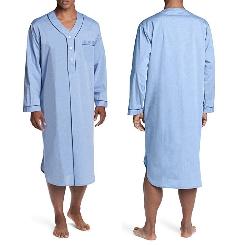 2025 Frühling Muslimischen Mittellangen Lose Feste Pyjamas männer Homewear Nachtwäsche Farbe Block_voghion.com