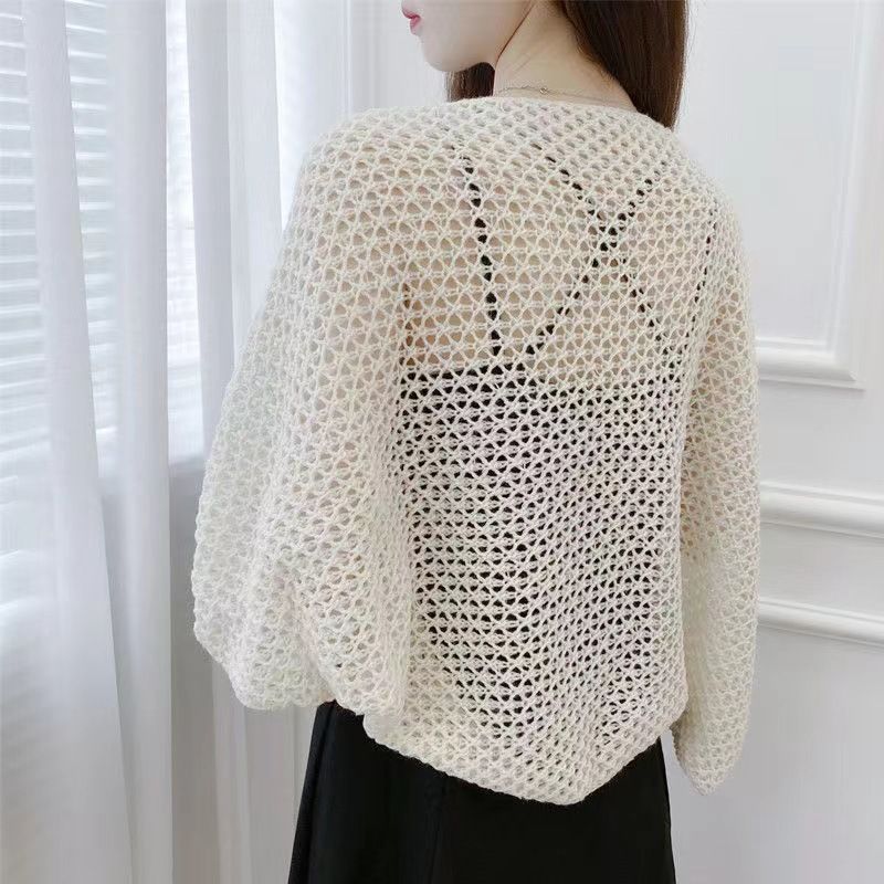 K Long-sleeve Air-conditioning Cardigan; Versatile New Knitted Shawl; Ice Silk Thin Mesh Cardigan._voghion.com