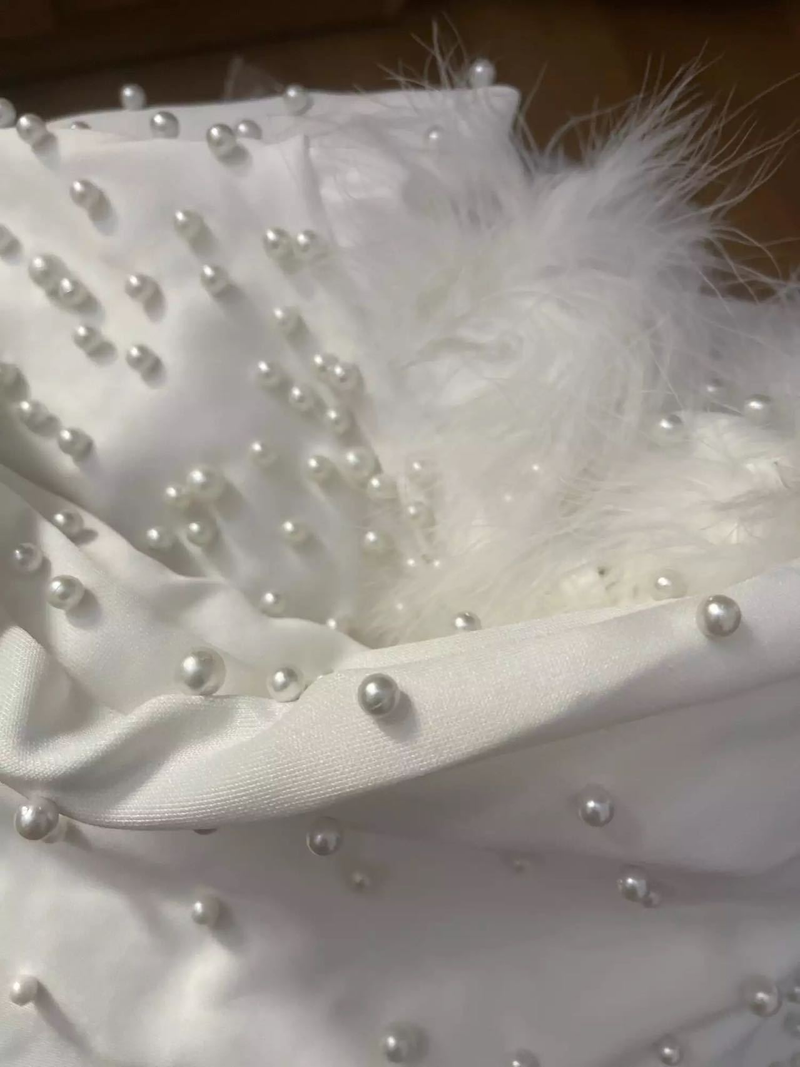 Einteiliges Kleid für Damen, elegantes, einteiliges Kleid mit Blasenperlen und Federperlen_voghion.com