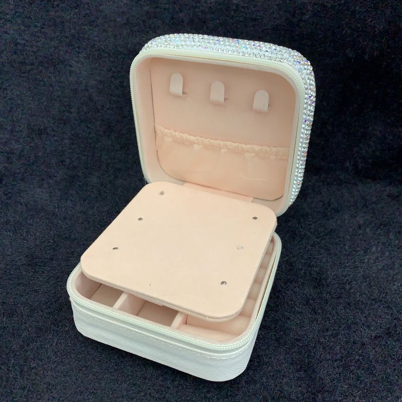 Multi-Layer Ring Jewelry Box With Rhinestones – Elegant White Organizer For Rings, Earrings & Small Accessories (Compact & Stylish, XZ9096 Series)_voghion.com