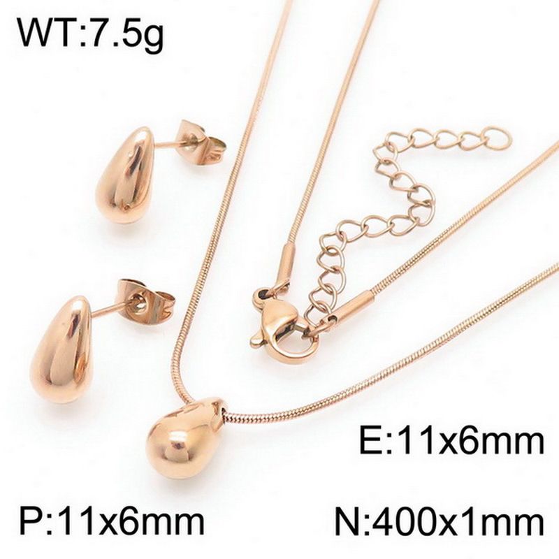 Ensemble de boucles d'oreilles géométriques polyvalentes en acier inoxydable, collier solide en forme de goutte d'eau, tendance et haut de gamme_voghion.com