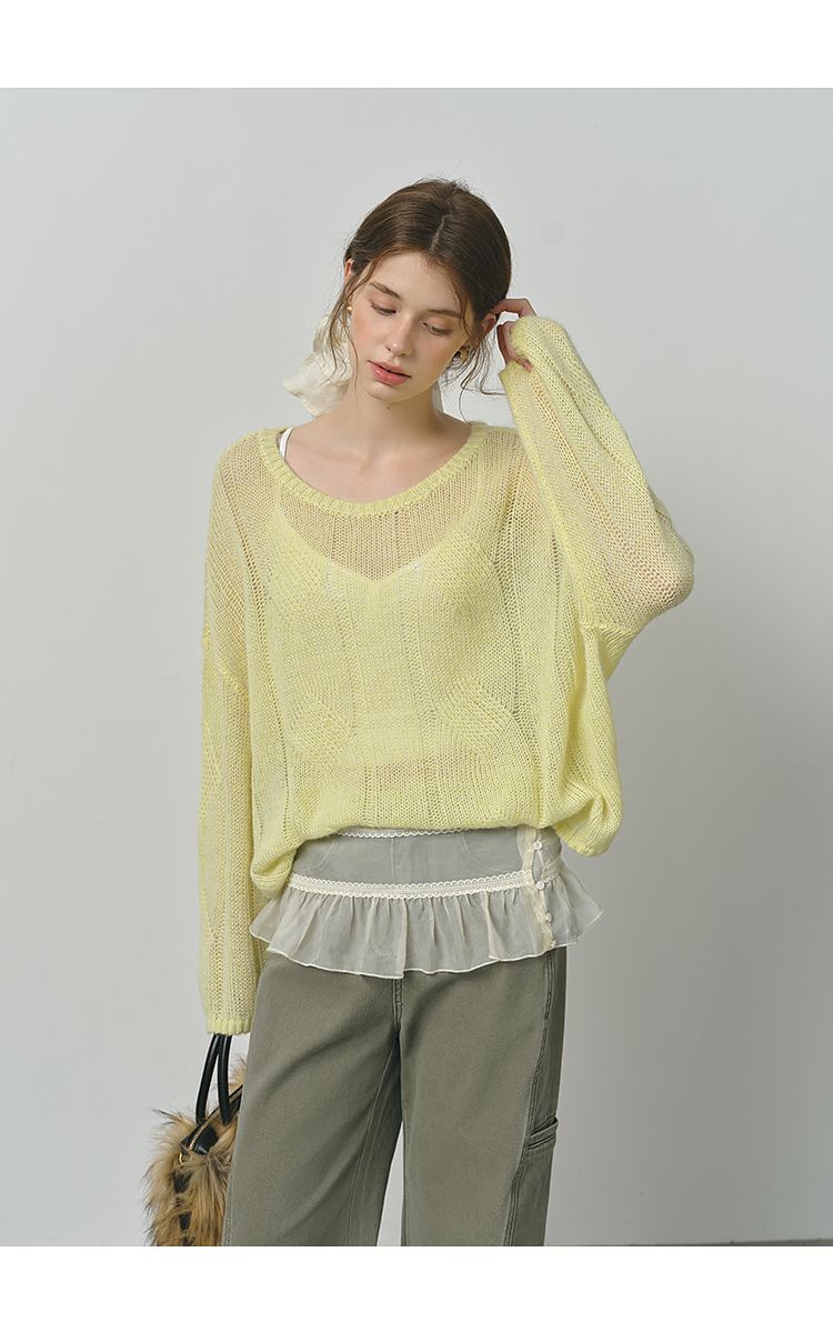 Maglione pullover largo in maglia francese pigra in lana di alpaca 2025 autunno_voghion.com
