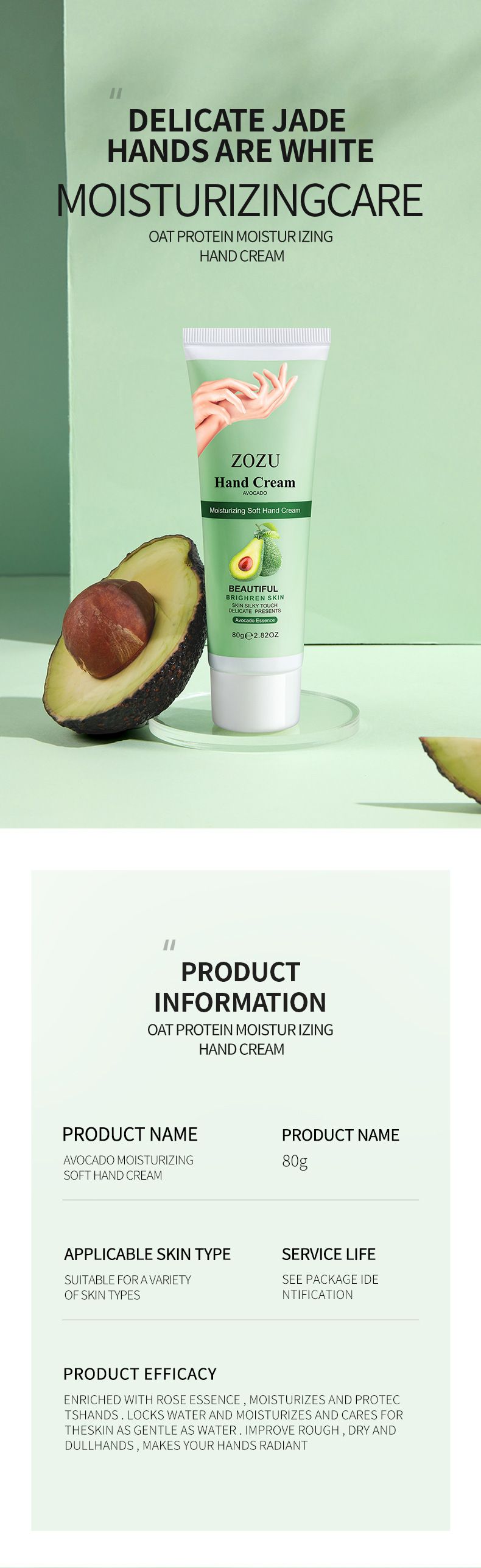 ZOZU Avocado Moisturizing And Softening Hand Cream 80g Moisturizing Moisturizing Anti-Cracking Hand Cream_voghion.com