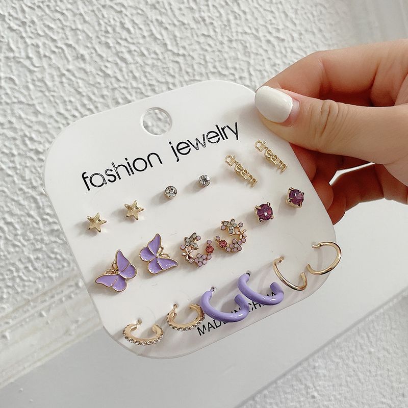 Butterfly Earrings Set, Including Earrings And Ear Studs, With Oil Dripping And Spray Painting Techniques Applied To The Earrings And Ear Ornaments_voghion.com