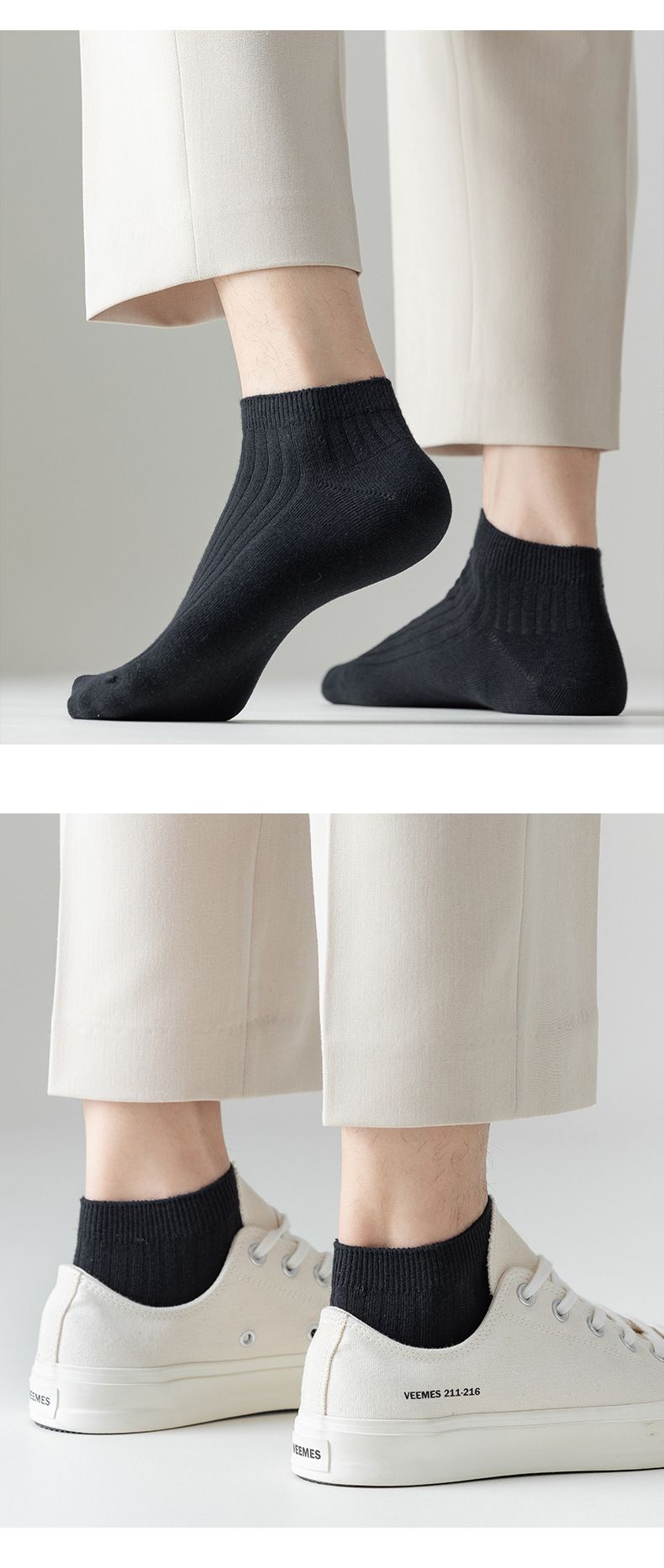 Crew-Socken Herbstliche schweißabsorbierende Baumwollsocken Doppelnadel-Mittelschlauchsocken Business-Casual-Socken Schwarz-Weiß-Grau All Match Short Tube Socks_voghion.com