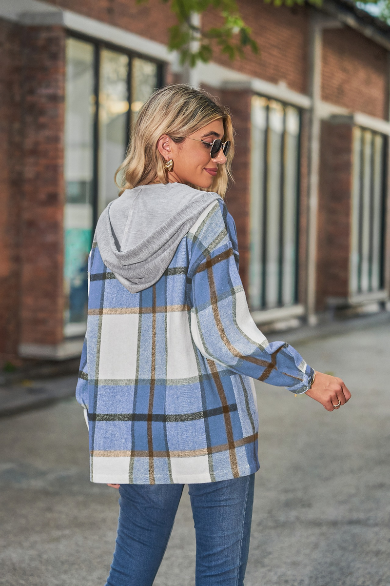 Camicia da donna in tartan con cappuccio alla moda per abbigliamento da donna_voghion.com