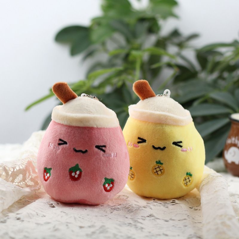 Plüsch-Fruchtmilch-Schlüsselanhänger mit süßer Teetasse, weiches kleines Plüschtier, Geschenk_voghion.com
